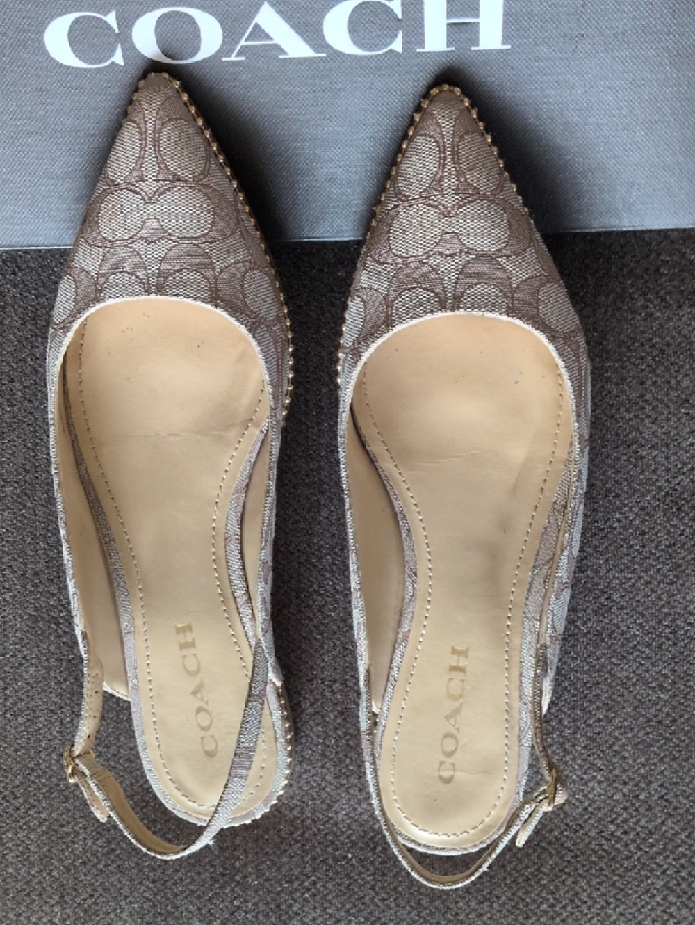 Coach Beige Signature Pointed Slingback Flats 8.5 - Picture 3 of 8